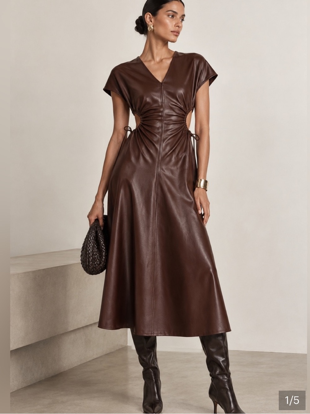 Faux Leather Midi Dress with cutouts